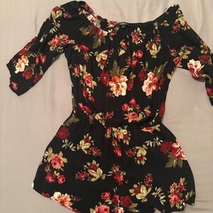 Ambiance Apparel Black Floral Off-Shoulder Romper